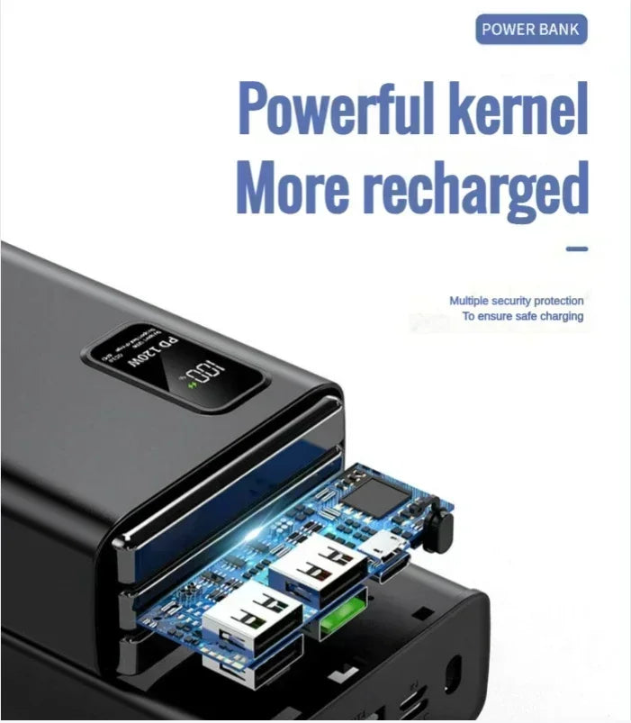 120W Super Fast Charging 50000 mAh Power Bank 100% sufficient capacity for mobile power supply for various mobile phones