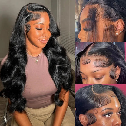 13x6 Hd Transparent Lace Frontal Wigs 100% Brazilian Human Hair Wig Loose Body Wave Black 40 Inch High Density Choice For Women
