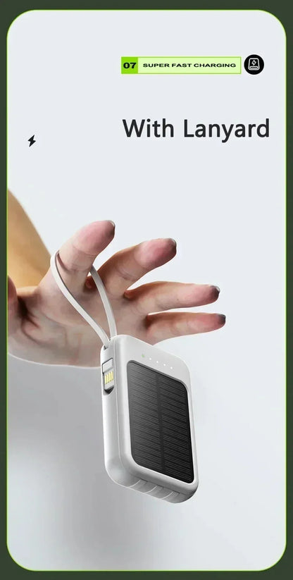 Solar Power Bank 20000mah Built-in Cable Solar Charger 2 USB Ports External Charger Power Bank with LED Light power bank New
