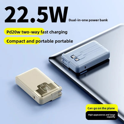 20000mAh Super Fast Charging Power Bank 2-in-1 with AC Plug, Multi-function with Dual-wire Wall Plug Mobile Power Supply