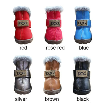 Fashion Warm Pet Snow Boots Soft Waterproof Winter Pet Dog Shoes Non Slip Plush/PU for 4Pcs/Set Winter