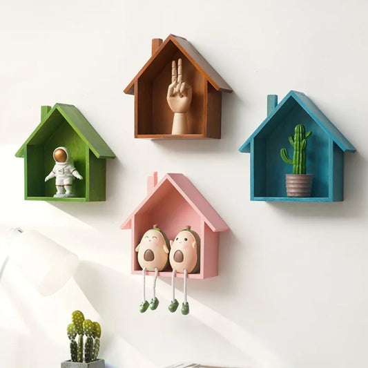 Wooden House Wall Decor Vintage Wall Mounted Shelf for Entryway Living Room Bedroom Minimalist Nordic Style Home Organization