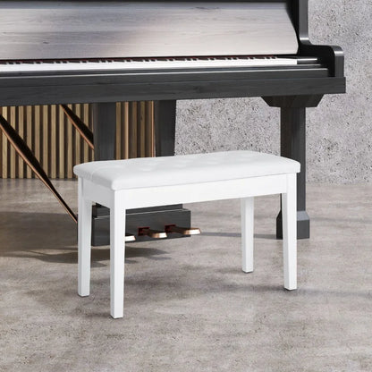 Piano Bench Duet Piano Chair with Faux Leather Padded Cushion and Wooden Frame Button Tufted Keyboard Bench White
