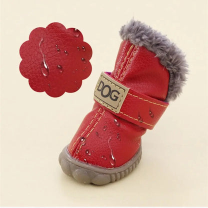 Fashion Warm Pet Snow Boots Soft Waterproof Winter Pet Dog Shoes Non Slip Plush/PU for 4Pcs/Set Winter