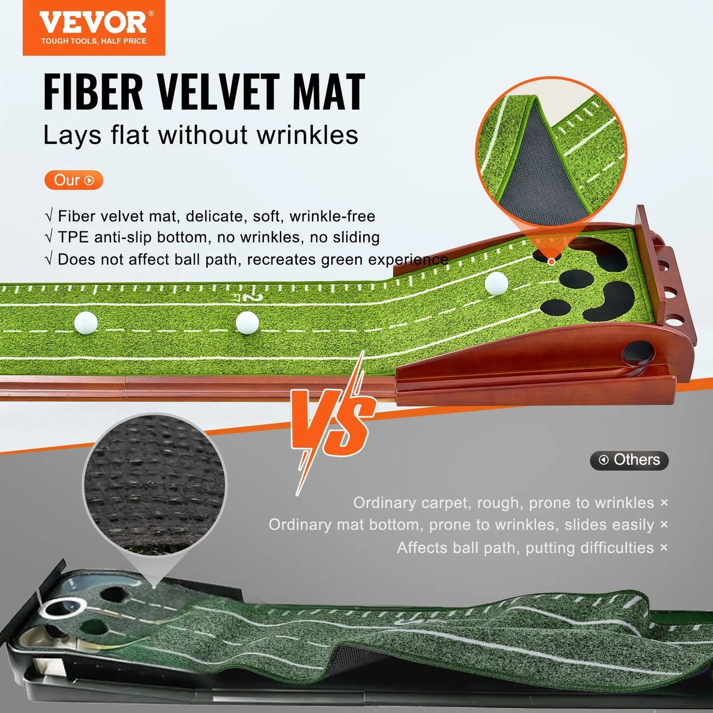 5-Hole Indoor Golf Putting Mat Training Aid for Golfers Practicing Putting Green Skills