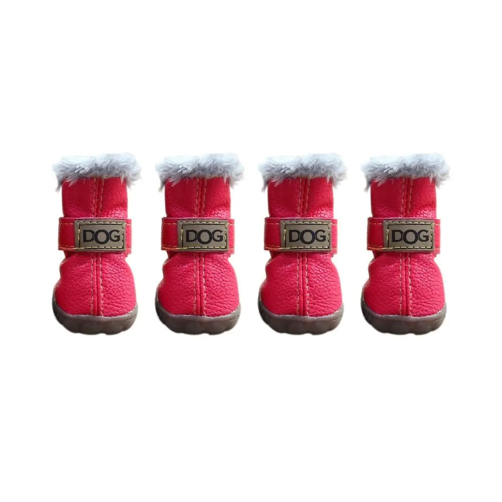 Fashion Warm Pet Snow Boots Soft Waterproof Winter Pet Dog Shoes Non Slip Plush/PU for 4Pcs/Set Winter