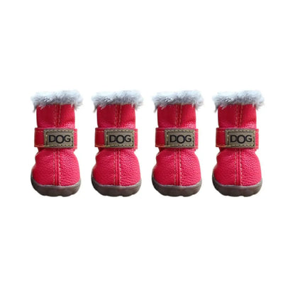 Fashion Warm Pet Snow Boots Soft Waterproof Winter Pet Dog Shoes Non Slip Plush/PU for 4Pcs/Set Winter
