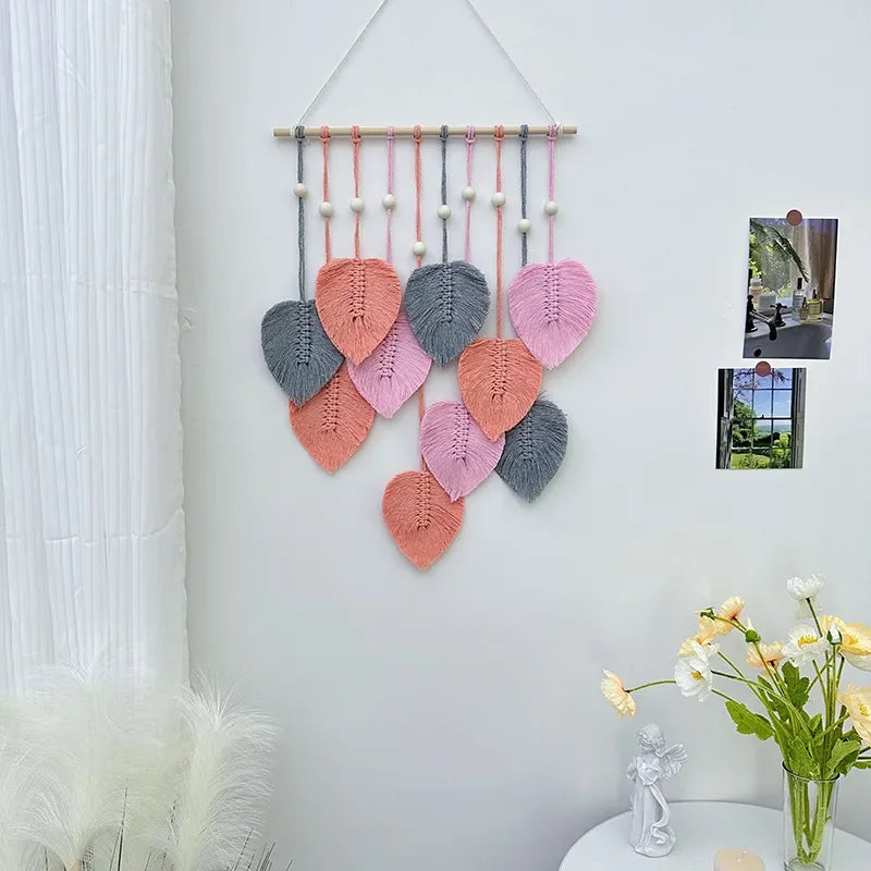 Bohemian Style Home Decor, Hemp Rope Tapestry, Hemp Rope Wallpaper, Feather Curtain, Wall Decoration, Suitable for Living Room