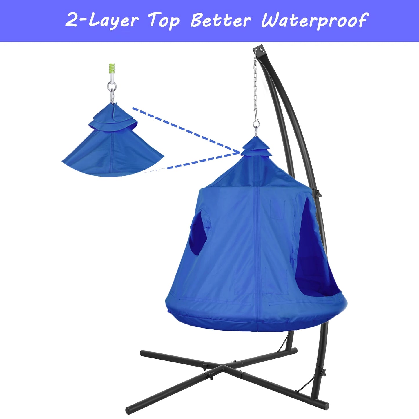 X-Shaped Hanging Tree Tent w/Swing Chair, Hammock Chair Stand Canopy w/Steel Frame, Indoor Outdoor Egg Basket Patio Seat