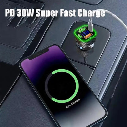380W Car Mobile Phone Charger 4-in-1 Digital Display Auto Charger Super Fast Charge Adapter For IPhone Oppo Vivo