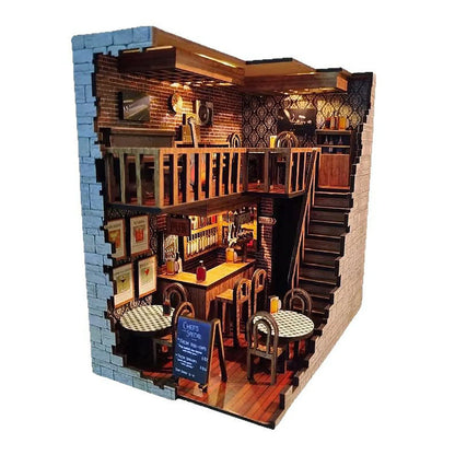 Home decoration DIY assembly bar & cafe, library, pharmacy house model wooden crafts and ornaments micro landscaping set gift