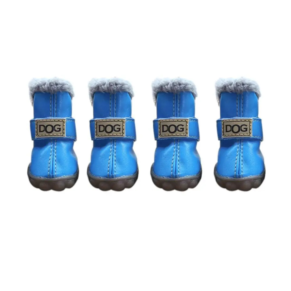 Fashion Warm Pet Snow Boots Soft Waterproof Winter Pet Dog Shoes Non Slip Plush/PU for 4Pcs/Set Winter