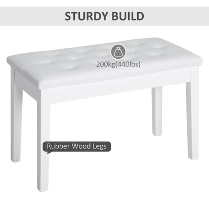 Piano Bench Duet Piano Chair with Faux Leather Padded Cushion and Wooden Frame Button Tufted Keyboard Bench White