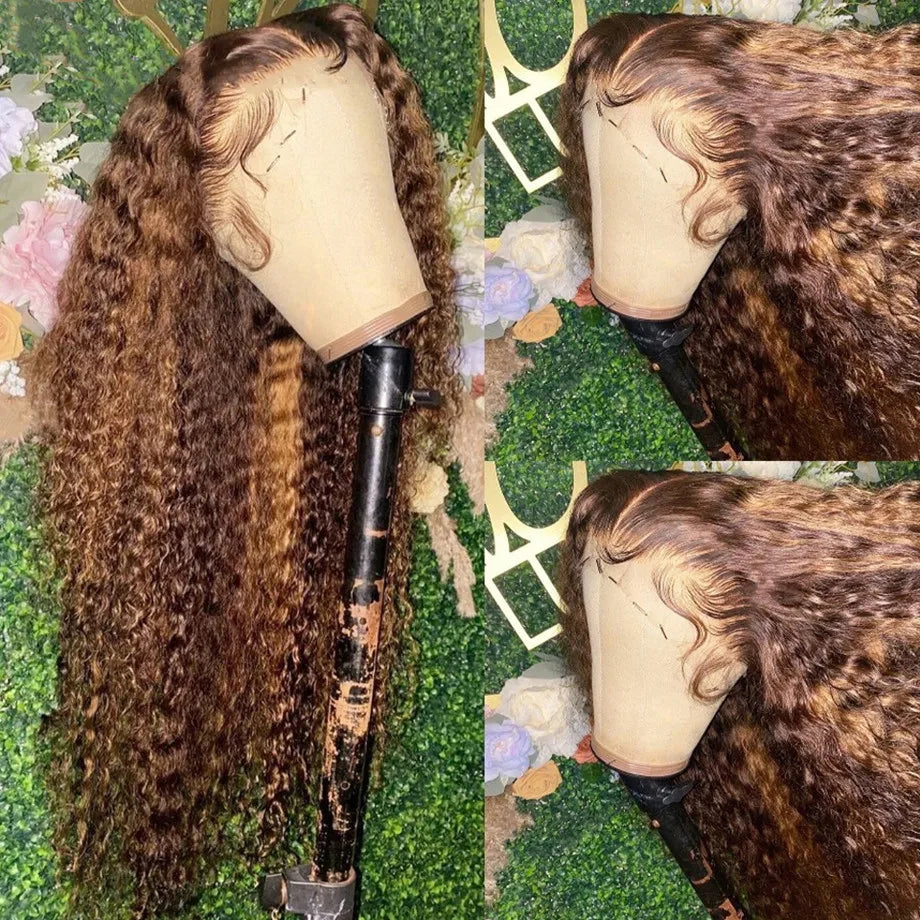 Highlight Wig Human Hair Deep Wave Frontal Wig 13x6 Hd Lace Front Glueless Brazilian Wigs On Sale 13x4 Water Wave Curly Wigs