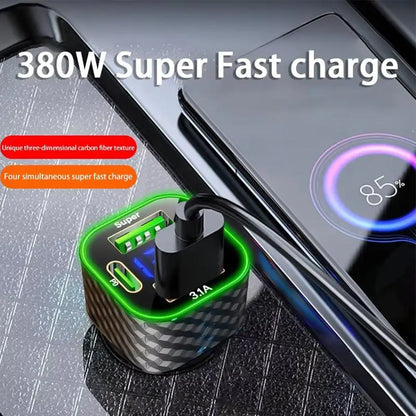 380W Car Mobile Phone Charger 4-in-1 Digital Display Auto Charger Super Fast Charge Adapter For IPhone Oppo Vivo