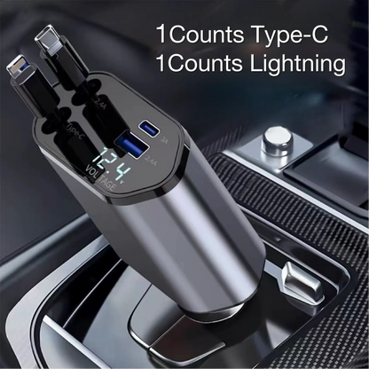 4-in-1 Car Charger Mobile Pphone Charger Expansion Cable Support For Fast Charging Of iPhone iPad Galaxy Pixel Huawei
