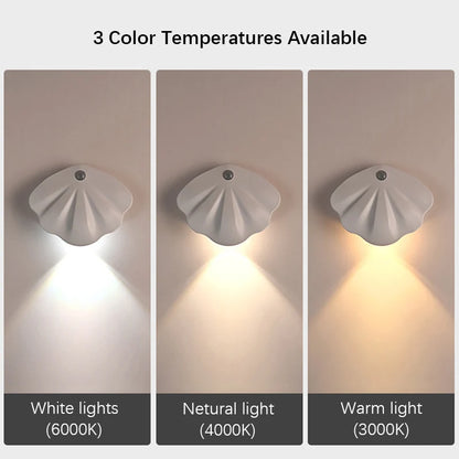 Motion Sensor LED Light, USB Rechargeable Night Light, Wireless Magnetic Shell Shape Wall Lamp for Living Room Staircase Closet