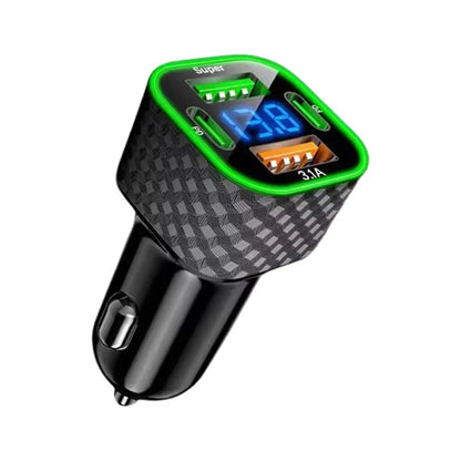 380W Car Mobile Phone Charger 4-in-1 Digital Display Auto Charger Super Fast Charge Adapter For IPhone Oppo Vivo
