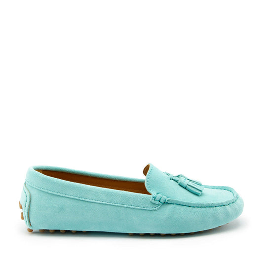 Women's Tasselled Driving Loafers, aqua suede-0