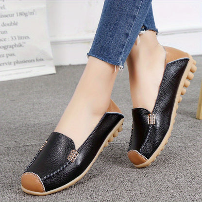 Lightweight Non Slip Women's Slip On Flat Loafers, Stitched Colorblock Walking Shoes