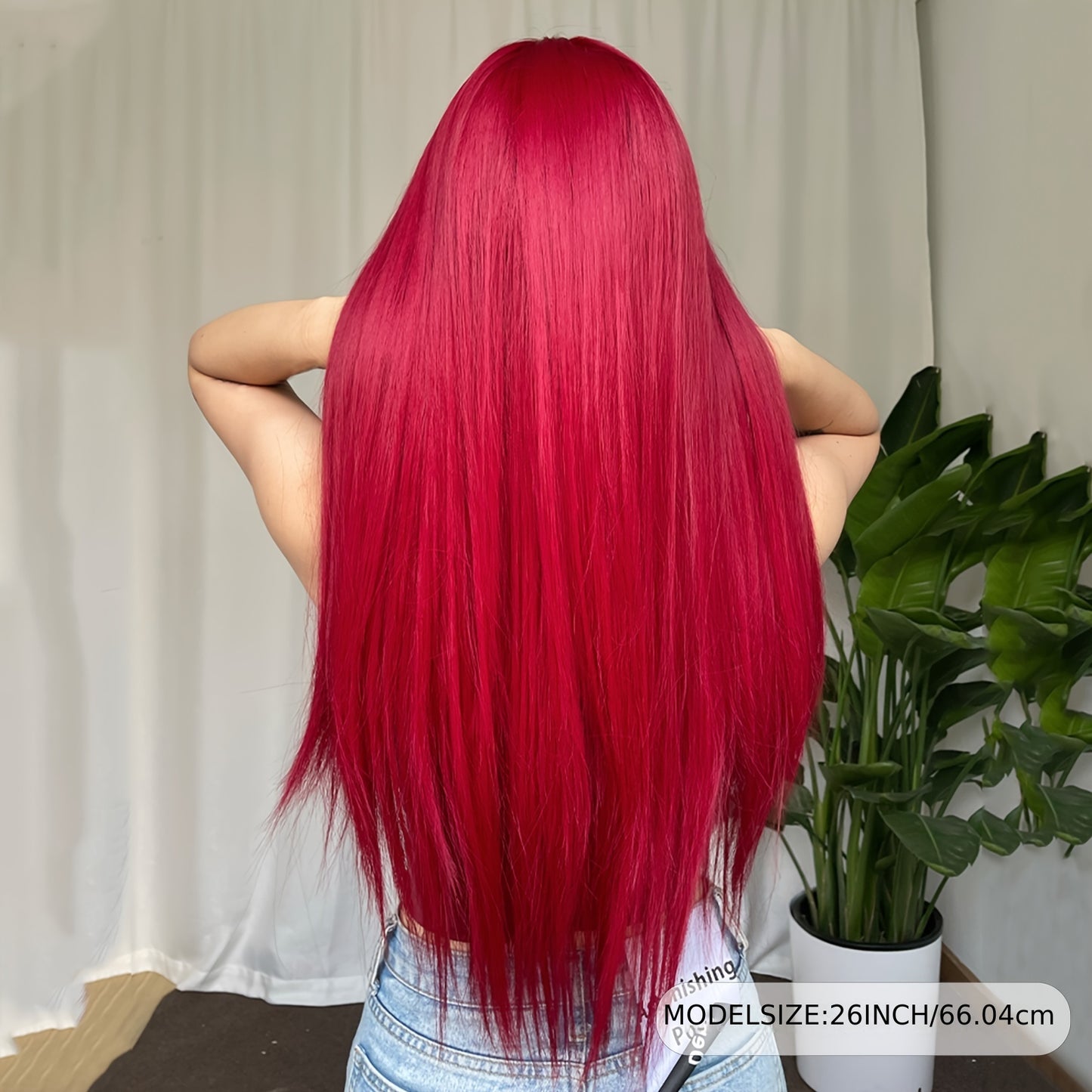 26 Inch Elegant Red Wig with Bangs for Women, Straight Heat Resistant Synthetic Hair, High Temperature Fiber, Rose Net Cap, Fashionable Long Wig