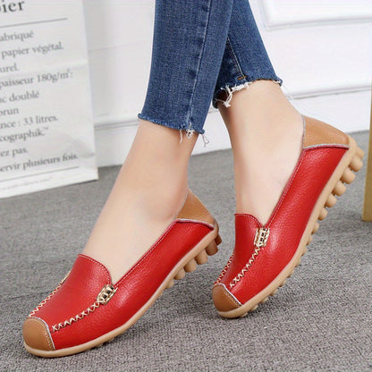 Lightweight Non Slip Women's Slip On Flat Loafers, Stitched Colorblock Walking Shoes