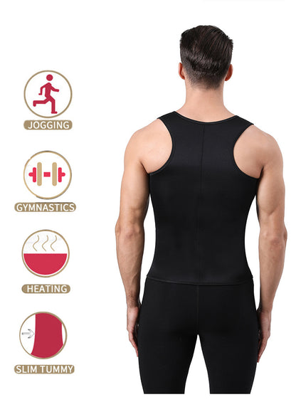 TKPARK Men's Adjustable Compression Tank Top & Waist Trainer - High-Elasticity Workout Shirt with Back Support, Sleeveless Gym Shaper Vest, Zipper Closure & Belt for Fitness Training, Fitness Compression Wear | Sleeveless Tan