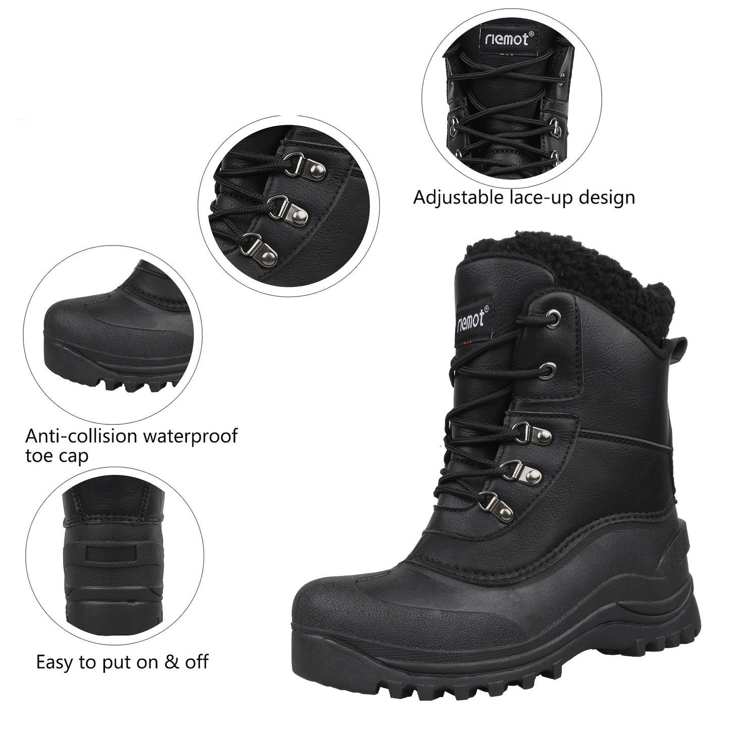 [Popular Choice] Riemot Men's High Quality Snow Boots - Durable, Non-Slip Traction Sole for Hiking, Trekking & Gardening - Warm Fleece Lined Ankle Support, Lace-Up Closure- Versatile All-Season Outdoor Footwear