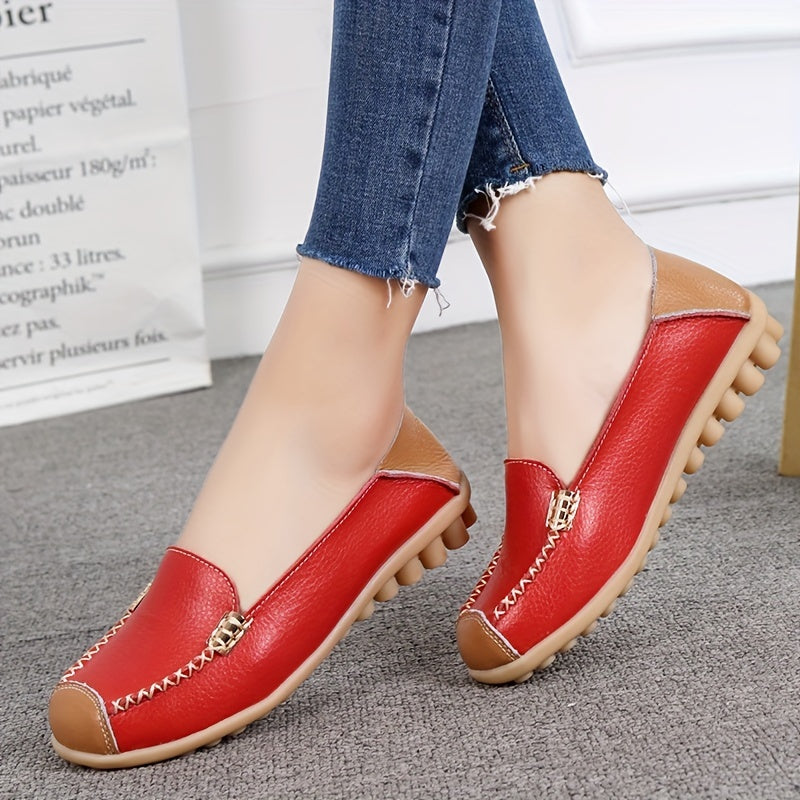 Lightweight Non Slip Women's Slip On Flat Loafers, Stitched Colorblock Walking Shoes