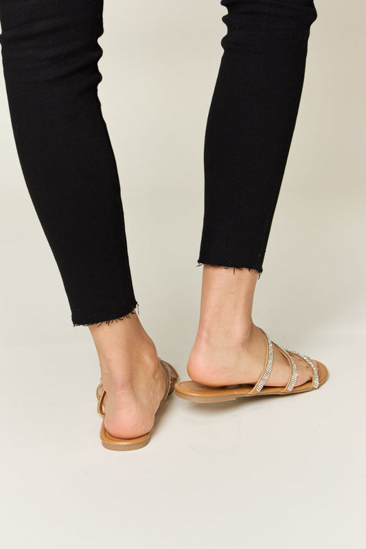 WILD DIVA Rhinestone Three-Strap Flat Sandals-1