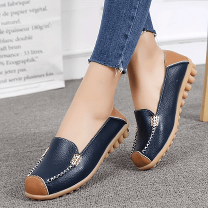 Lightweight Non Slip Women's Slip On Flat Loafers, Stitched Colorblock Walking Shoes
