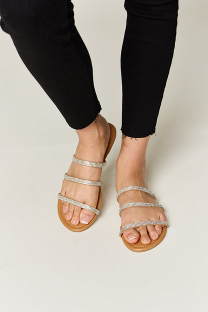 WILD DIVA Rhinestone Three-Strap Flat Sandals-0