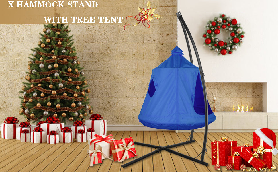X-Shaped Hanging Tree Tent w/Swing Chair, Hammock Chair Stand Canopy w/Steel Frame, Indoor Outdoor Egg Basket Patio Seat