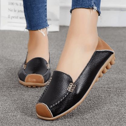 Lightweight Non Slip Women's Slip On Flat Loafers, Stitched Colorblock Walking Shoes