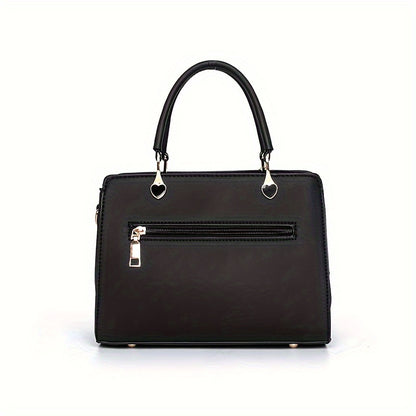 Women'S Elegant Faux Leather Handbag with Tassel Embellishment, Lightweight Solid Color Shoulder Bag with Adjustable Strap, Zipper Closure, Polyester Lined, Edge Paint Detail - Available in Multiple Colors