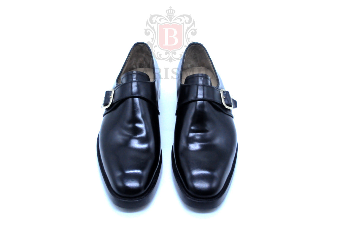 Smith - Black Single Strap Monk Shoes-1