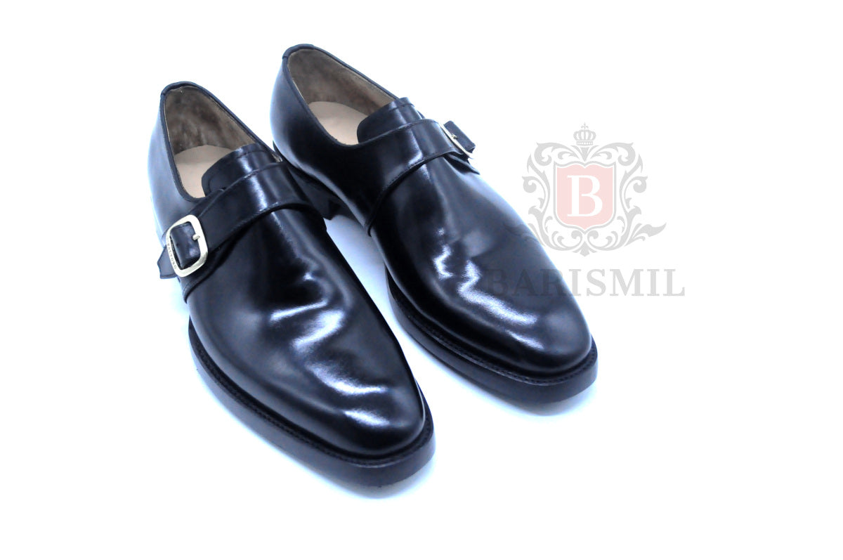 Smith - Black Single Strap Monk Shoes-3