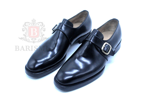 Smith - Black Single Strap Monk Shoes-0