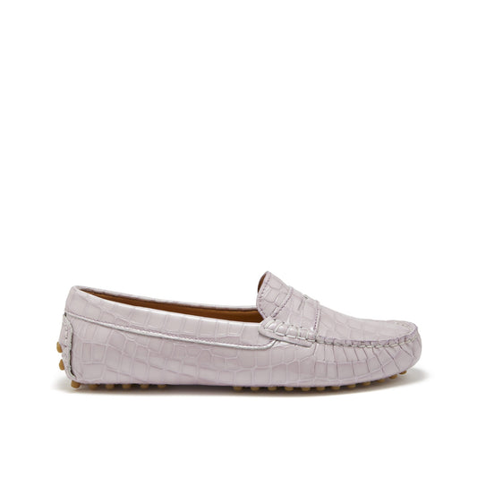 Women's Penny Driving Loafers, lilac croc print patent leather-0