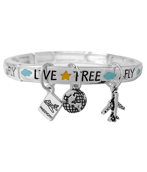 TRAVEL THEME MULTI CHARM STRETCH BRACELET - AIRPLANE-0