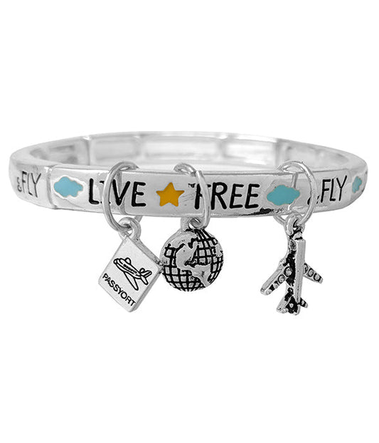 TRAVEL THEME MULTI CHARM STRETCH BRACELET - AIRPLANE-0