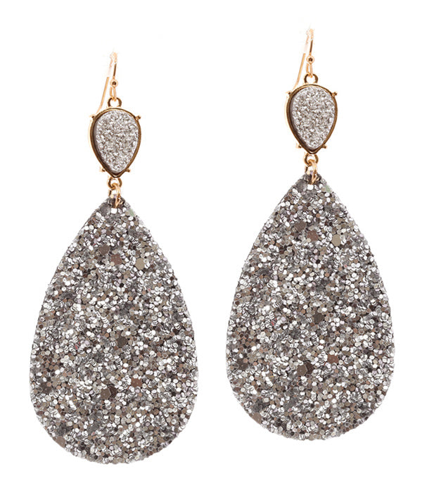 DRUZY AND FABRIC GLITTER TEARDROP EARRING-0