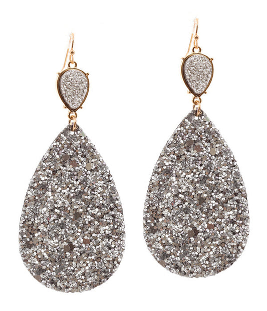DRUZY AND FABRIC GLITTER TEARDROP EARRING-0