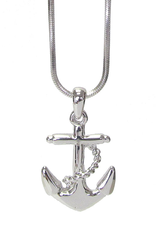 MADE IN KOREA WHITEGOLD PLATING CRYSTAL ANCHOR PENDANT NECKLACE-0