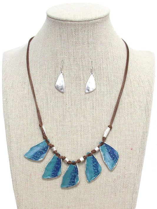 MULTI PATINA METAL TRIBAL CORD NECKLACE SET-0