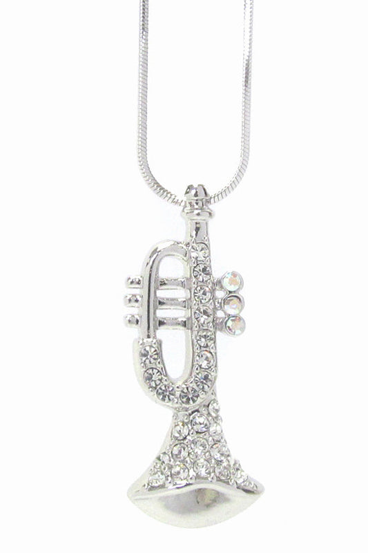 MADE IN KOREA WHITEGOLD PLATING CRYSTAL TRUMPET PENDANT NECKLACE-0
