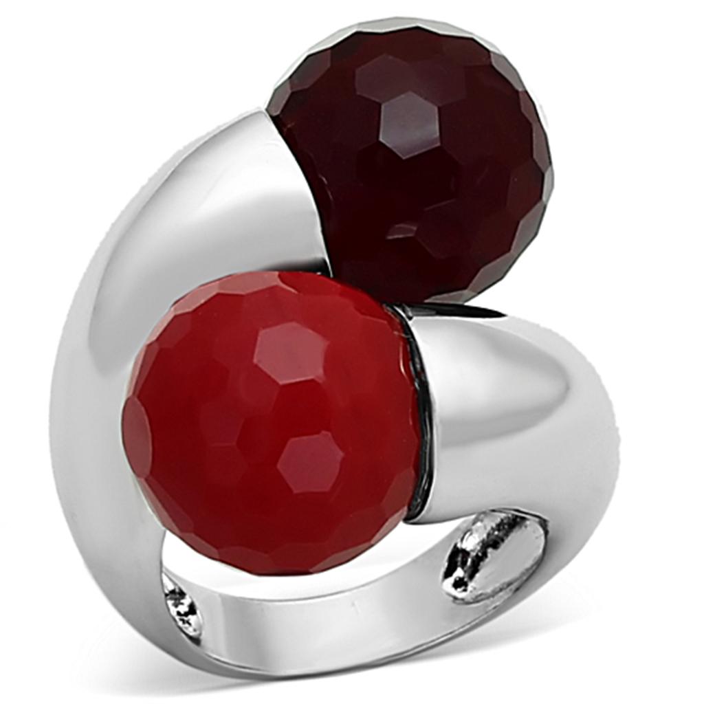 LOA903 - Rhodium Brass Ring with Synthetic Synthetic Glass in Multi Color-0
