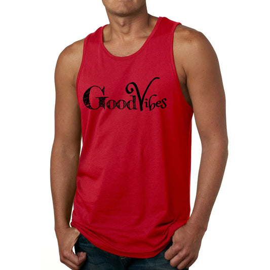 Mens Fitness Tank Top Graphic T-shirt Good Vibes Black Print-1
