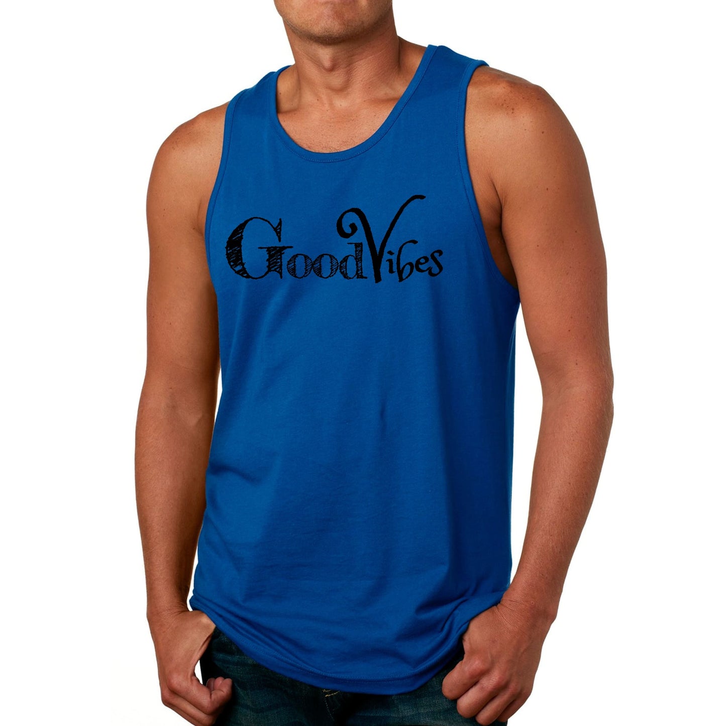 Mens Fitness Tank Top Graphic T-shirt Good Vibes Black Print-2