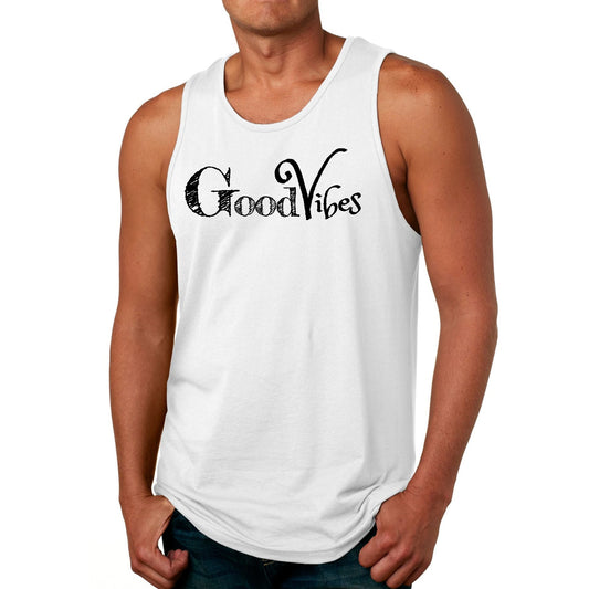Mens Fitness Tank Top Graphic T-shirt Good Vibes Black Print-0